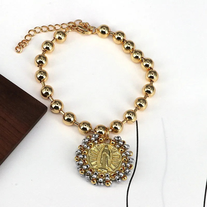 Copper 18K Gold Plated Beaded Human Round Bracelets