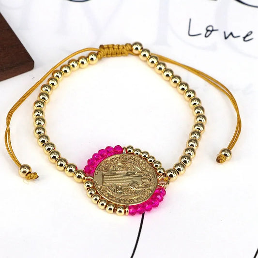 Copper 18K Gold Plated Beaded Human Round Bracelets