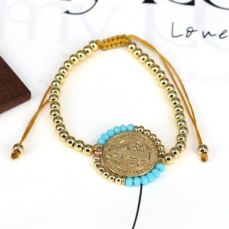 Copper 18K Gold Plated Beaded Human Round Bracelets