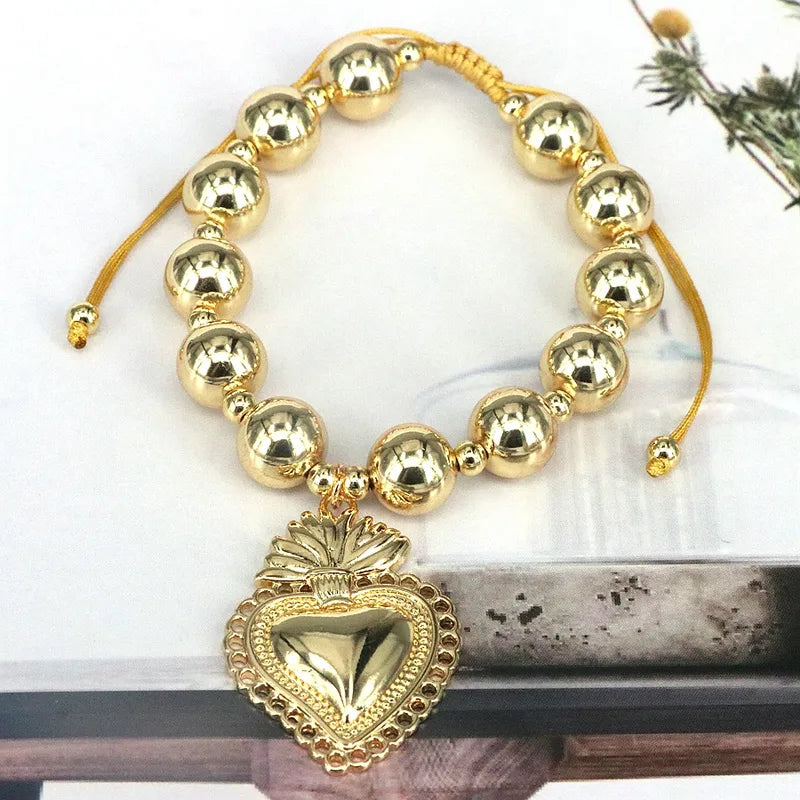 Copper 18K Gold Plated Beaded Round Heart Shape Bracelets