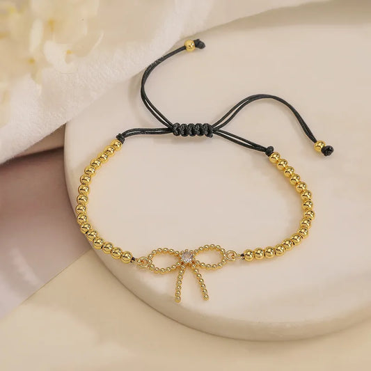 Copper 18K Gold Plated Bow Knot Zircon Bracelets