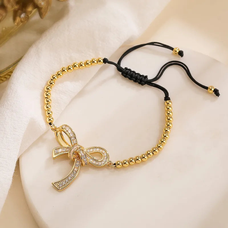 Copper 18K Gold Plated Bow Knot Zircon Bracelets