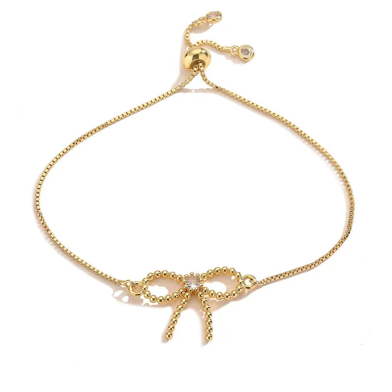 Copper 18K Gold Plated Bow Knot Zircon Bracelets