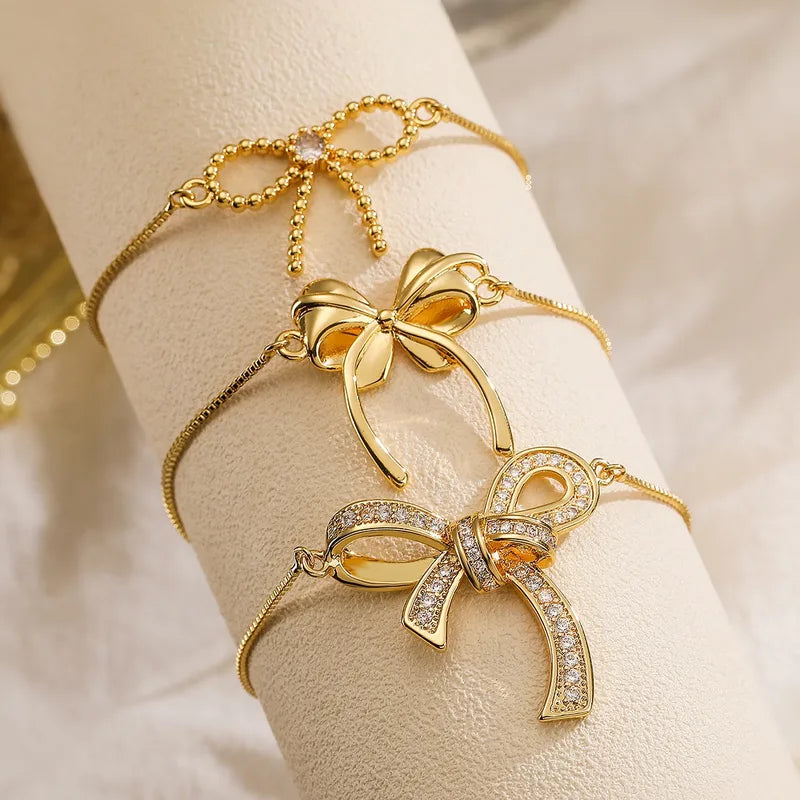 Copper 18K Gold Plated Bow Knot Zircon Bracelets