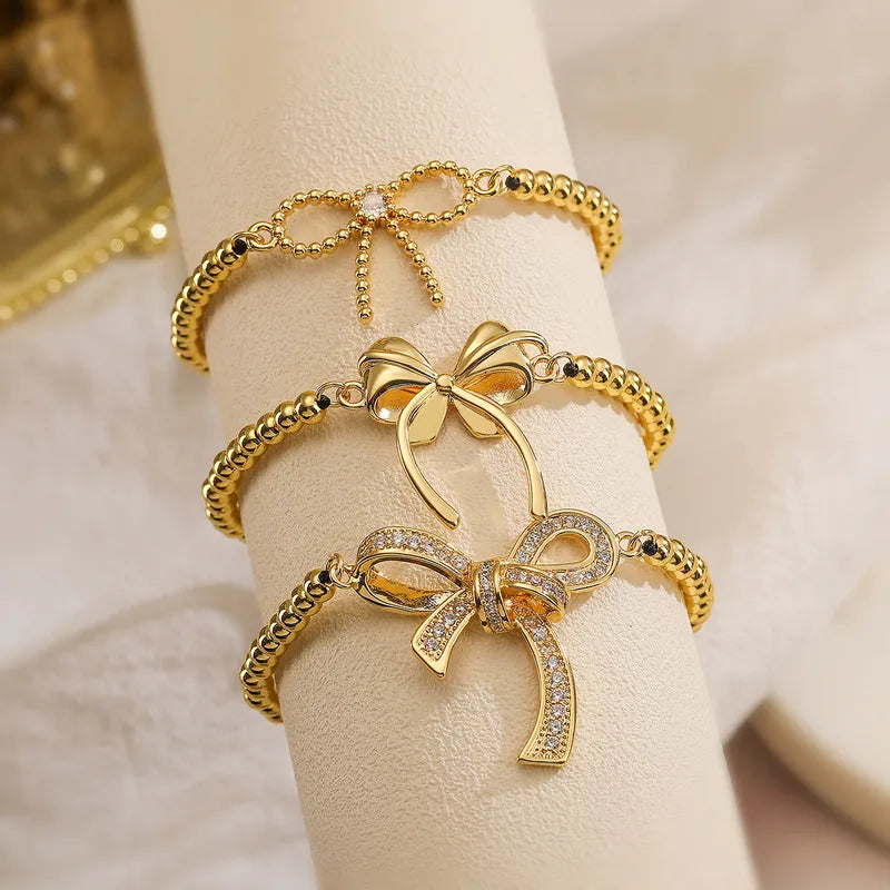 Copper 18K Gold Plated Bow Knot Zircon Bracelets