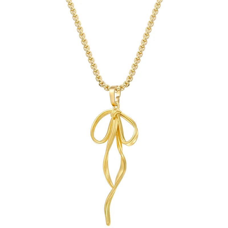 Copper 18K Gold Plated Casual Elegant Simple Style Bow Knot Pendant Necklace