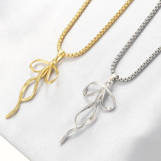 Copper 18K Gold Plated Casual Elegant Simple Style Bow Knot Pendant Necklace