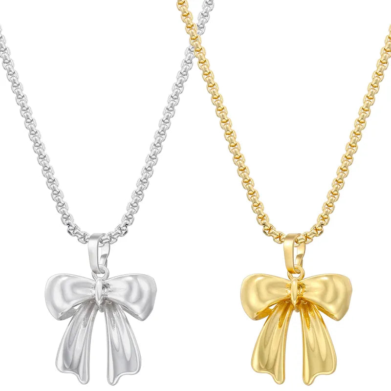 Copper 18K Gold Plated Casual Simple Style Classic Style Bowknot Bow Knot Pendant Necklace