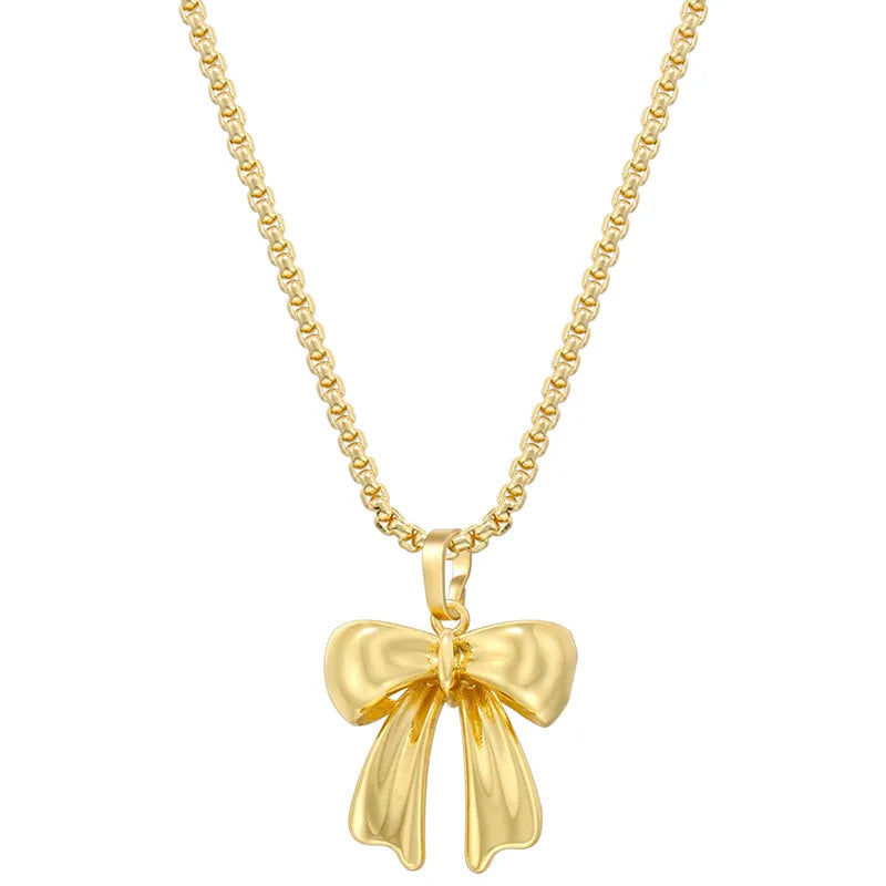 Copper 18K Gold Plated Casual Simple Style Classic Style Bowknot Bow Knot Pendant Necklace