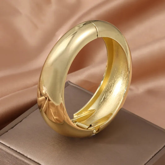 Copper 18K Gold Plated Circle Wide Bracelet Bangle