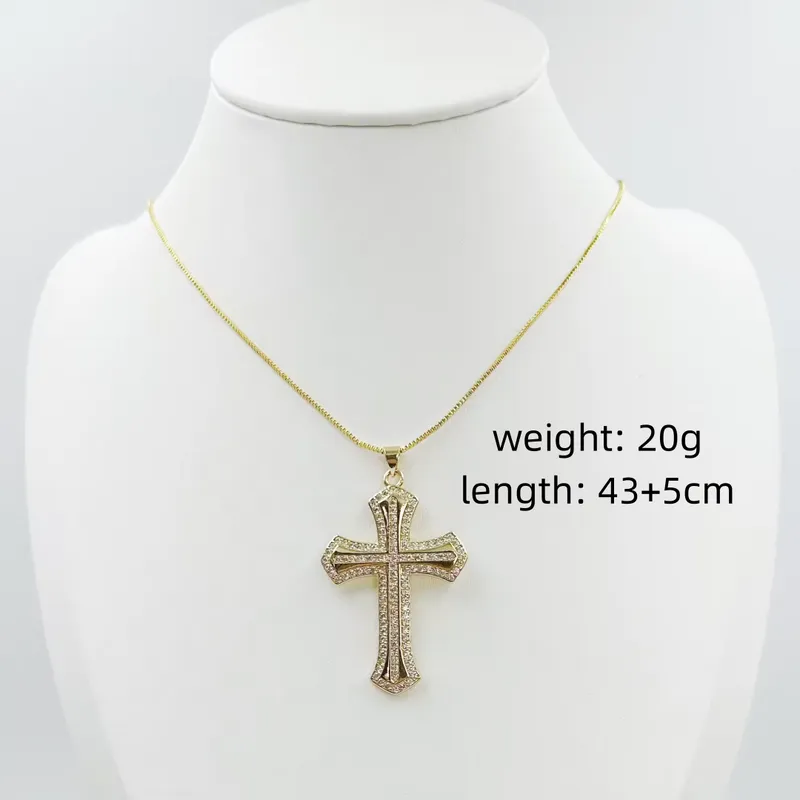 Copper 18K Gold Plated Cross Zircon Pendant Necklace