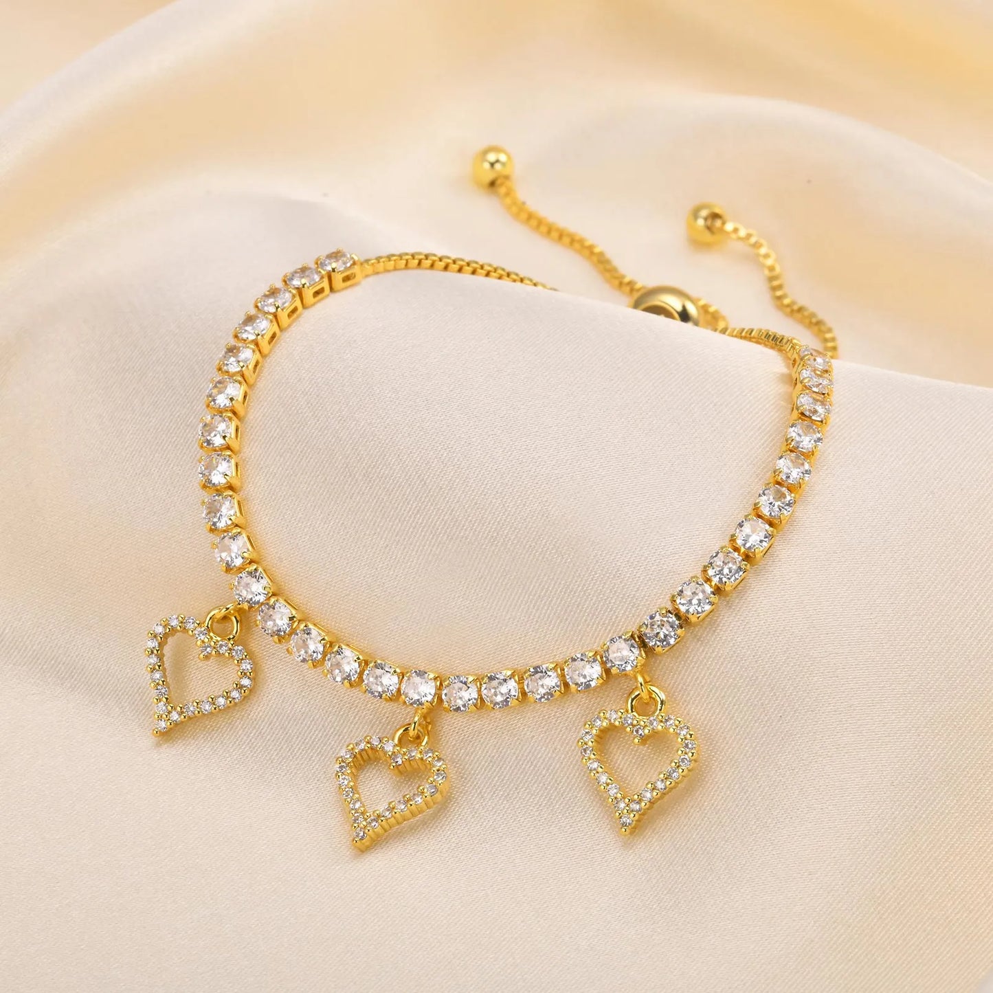 Copper 18K Gold Plated Cute Beach Shiny Inlay Animal Heart Shape Flower Zircon Bracelets