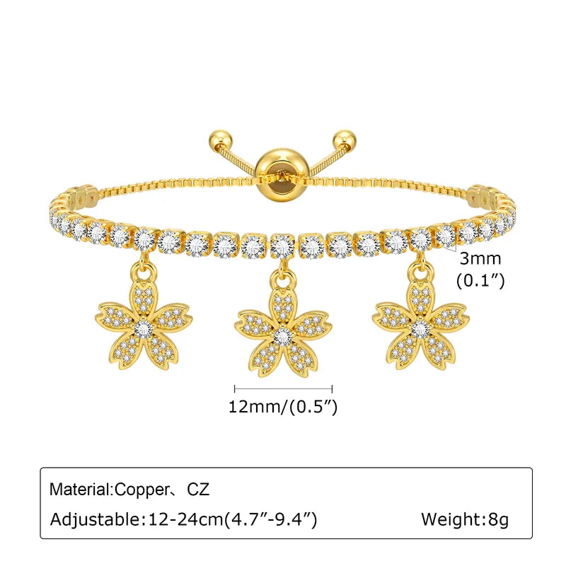 Copper 18K Gold Plated Cute Beach Shiny Inlay Animal Heart Shape Flower Zircon Bracelets