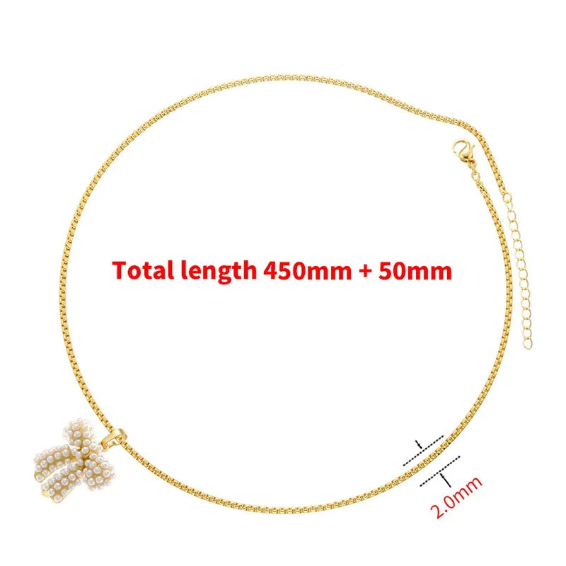 Copper 18K Gold Plated Elegant Simple Style Inlay Bow Knot Artificial Pearls Pendant Necklace