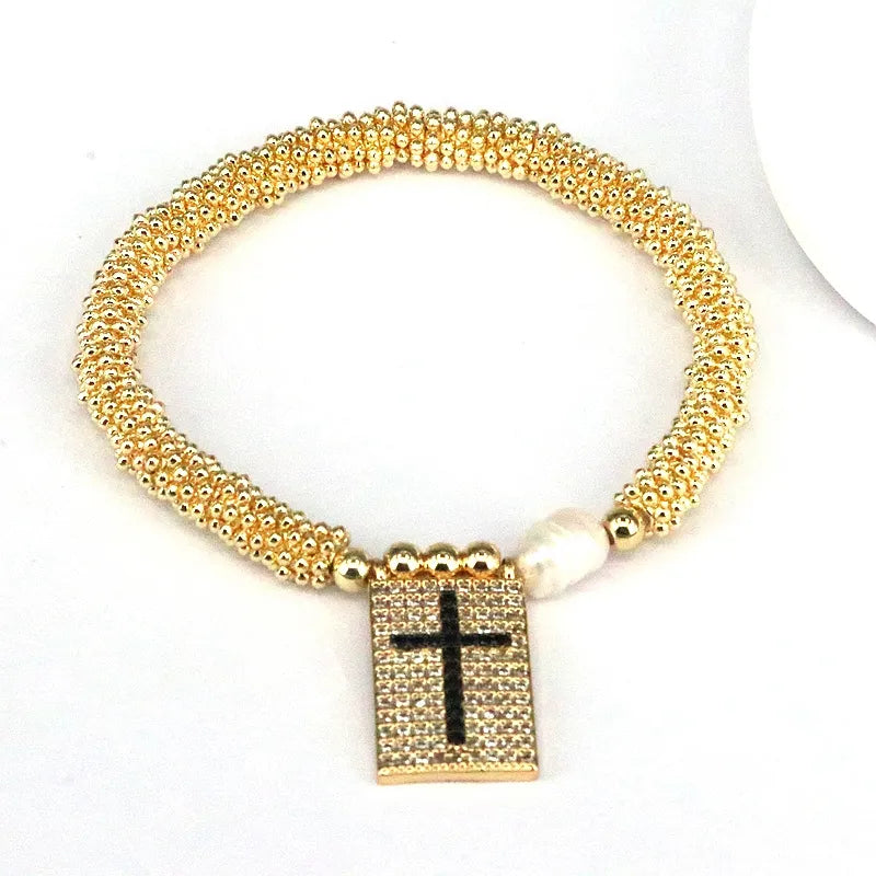 Copper 18K Gold Plated Elegant Vintage Style Luxurious Plating Inlay Cross Heart Shape Zircon Bracelets