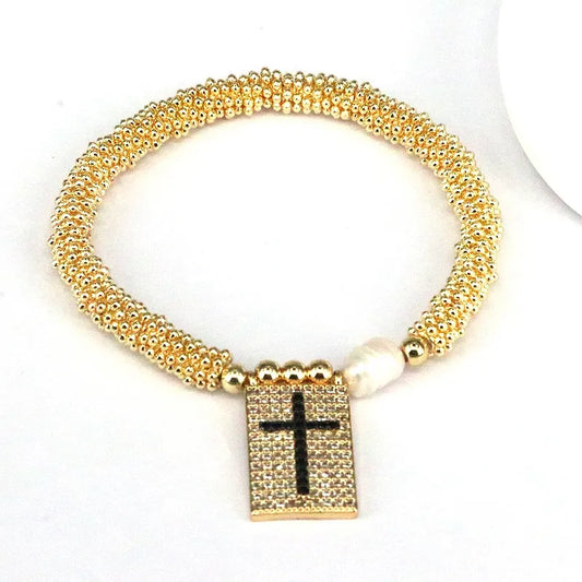 Copper 18K Gold Plated Elegant Vintage Style Luxurious Plating Inlay Cross Heart Shape Zircon Bracelets