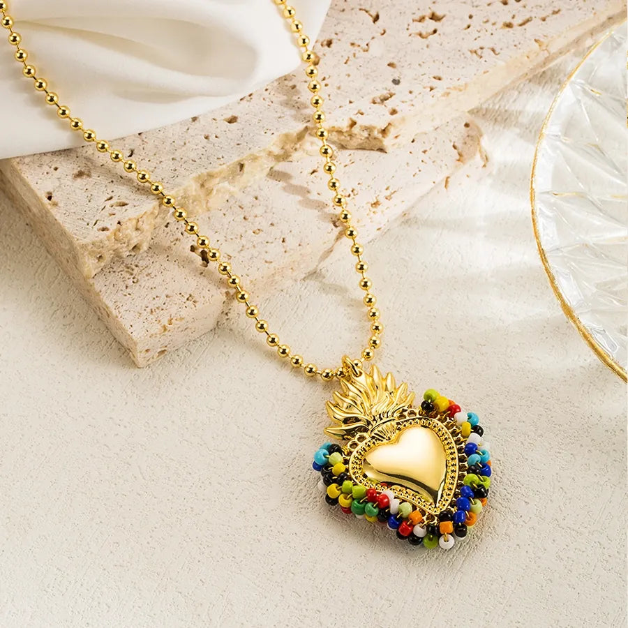 Copper 18K Gold Plated Elegant Vintage Style Simple Style Plating Heart Shape Crown Pendant Necklace