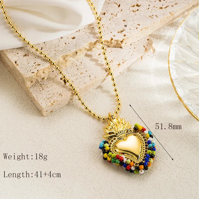 Copper 18K Gold Plated Elegant Vintage Style Simple Style Plating Heart Shape Crown Pendant Necklace