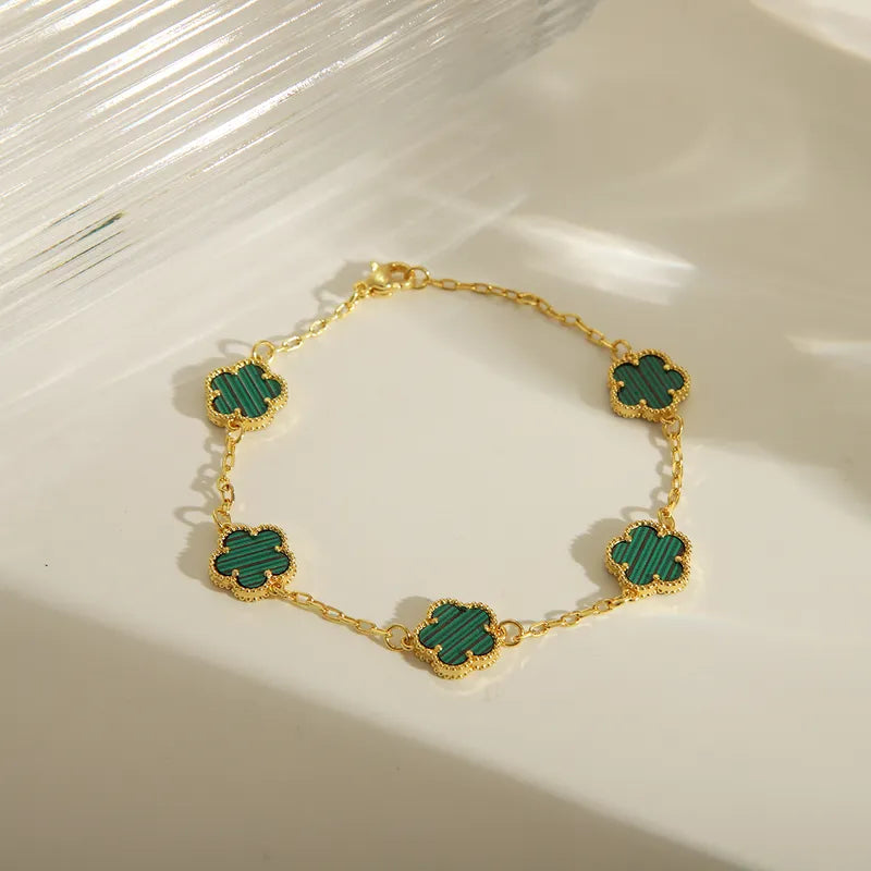 Copper 18K Gold Plated Enamel Inlay Flower Turquoise Bracelets