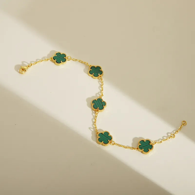 Copper 18K Gold Plated Enamel Inlay Flower Turquoise Bracelets