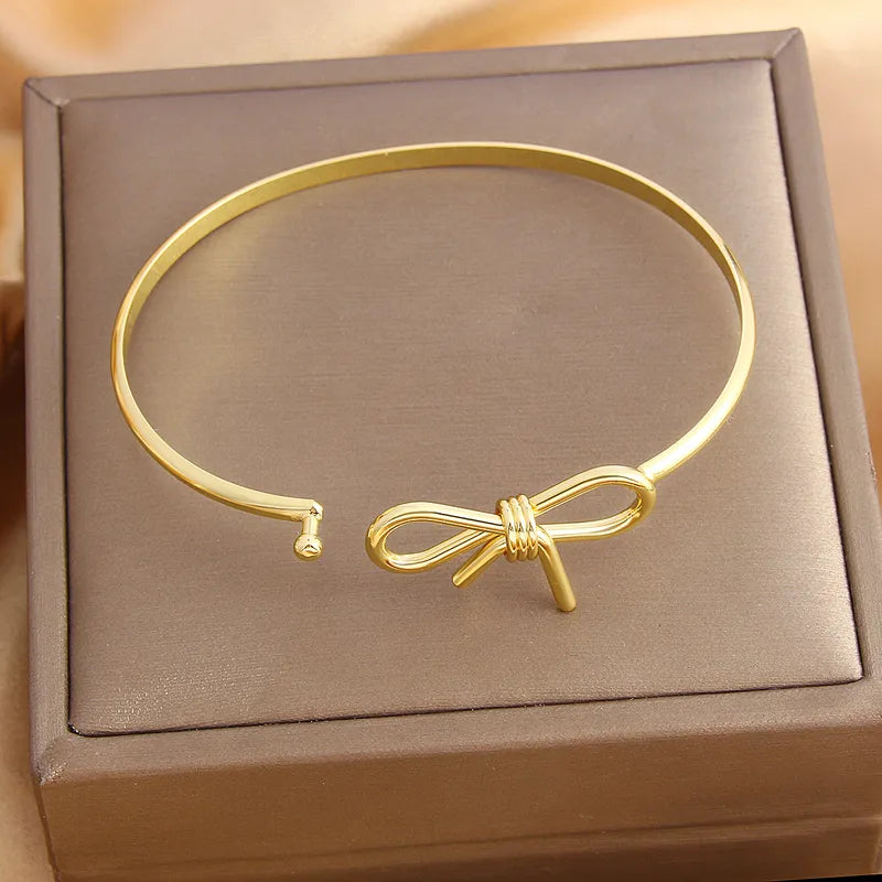 Copper 18K Gold Plated Gold Plated Bow Knot Bangle