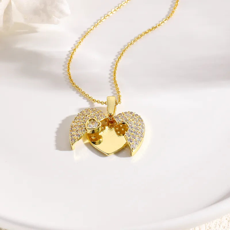 Copper 18K Gold Plated Heart Shape Zircon Pendant Necklace