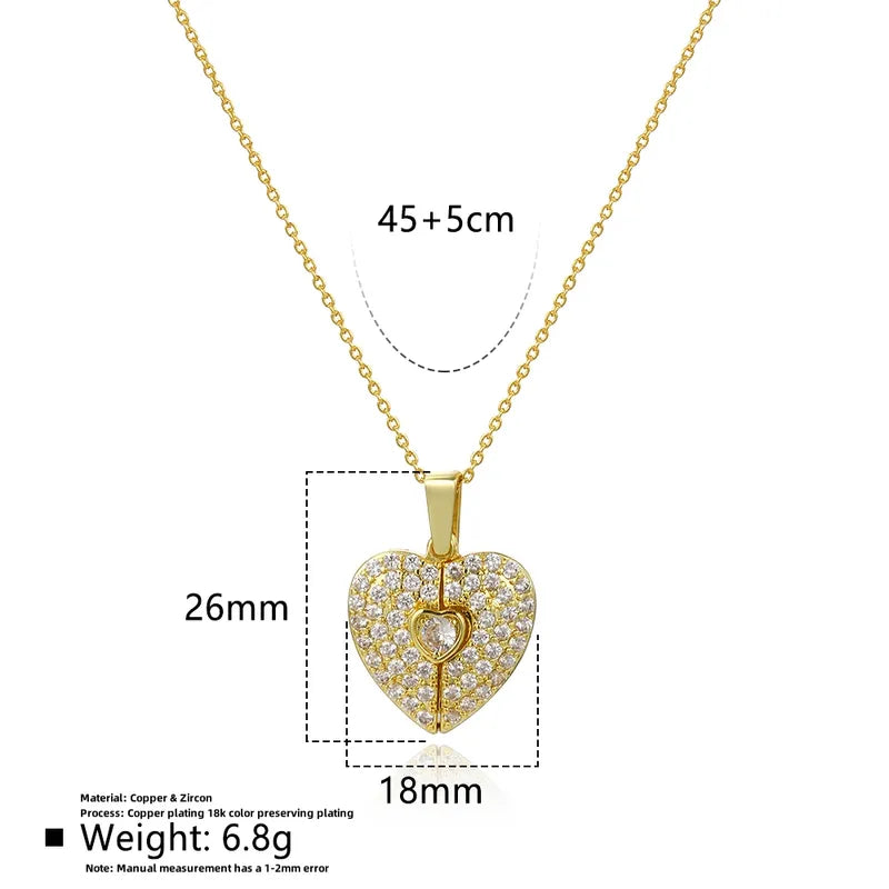 Copper 18K Gold Plated Heart Shape Zircon Pendant Necklace