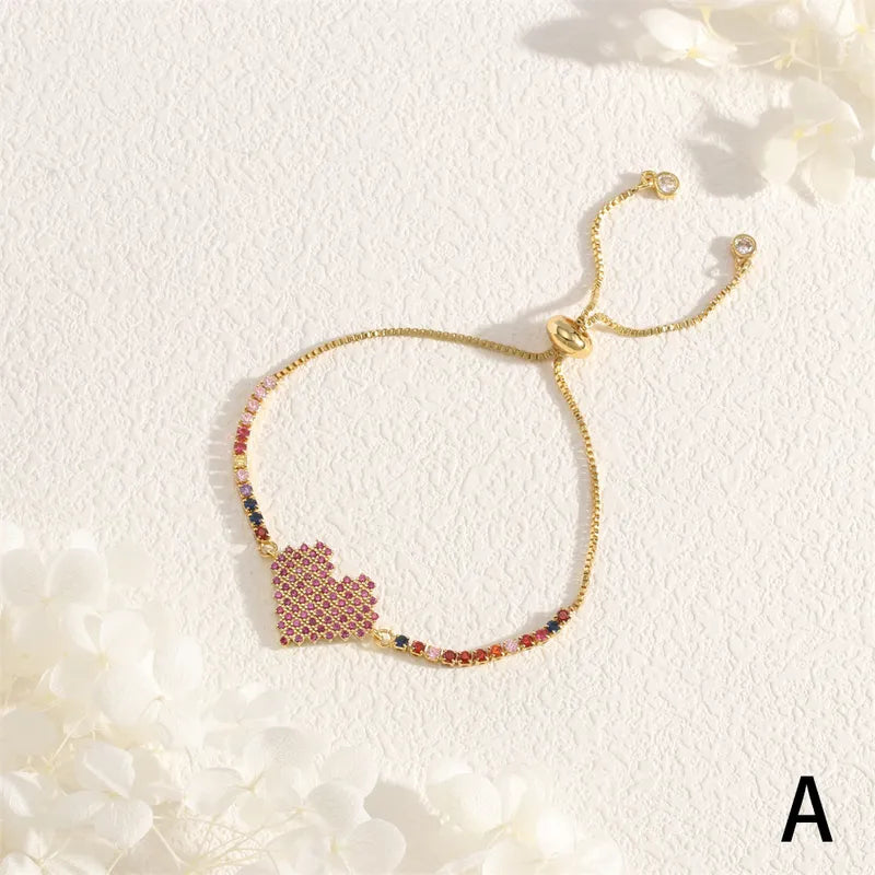 Copper 18K Gold Plated IG Style Simple Style Commute Lips Gesture Heart Shape Inlay Zircon Bracelets