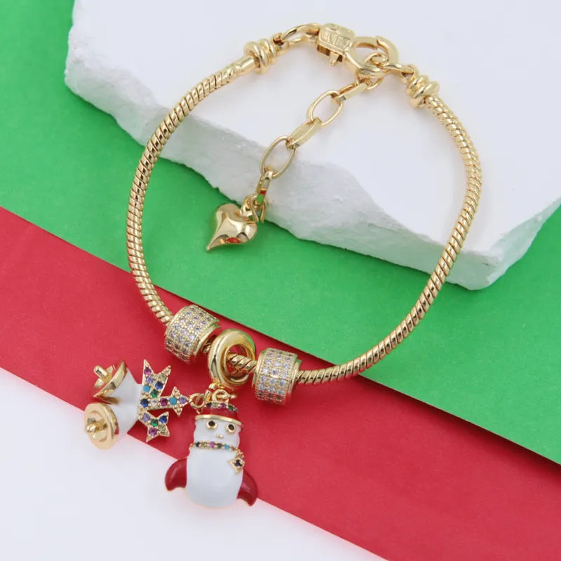 Copper 18K Gold Plated Inlay Christmas Tree Santa Claus Star Zircon Bracelets