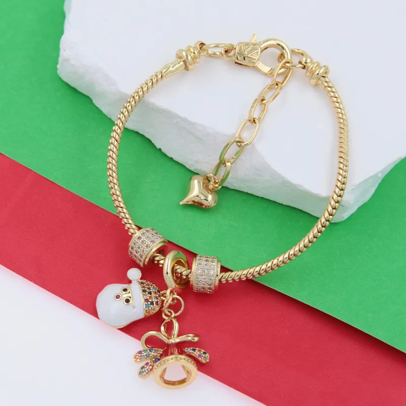 Copper 18K Gold Plated Inlay Christmas Tree Santa Claus Star Zircon Bracelets