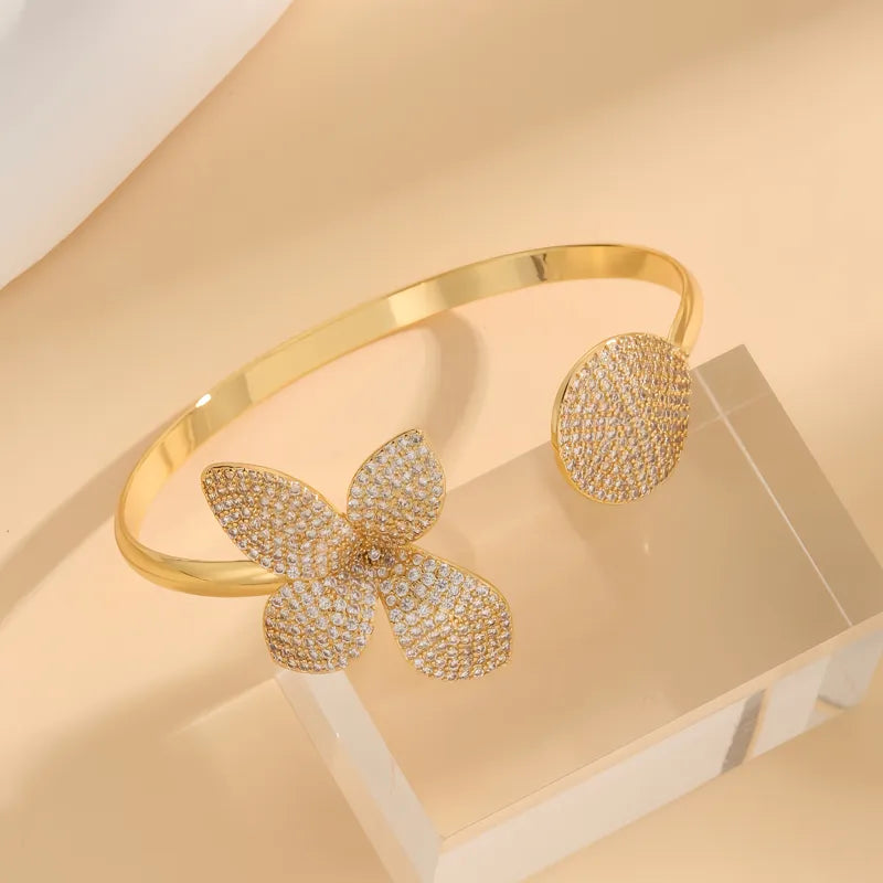 Copper 18K Gold Plated Inlay Flower Zircon Bangle