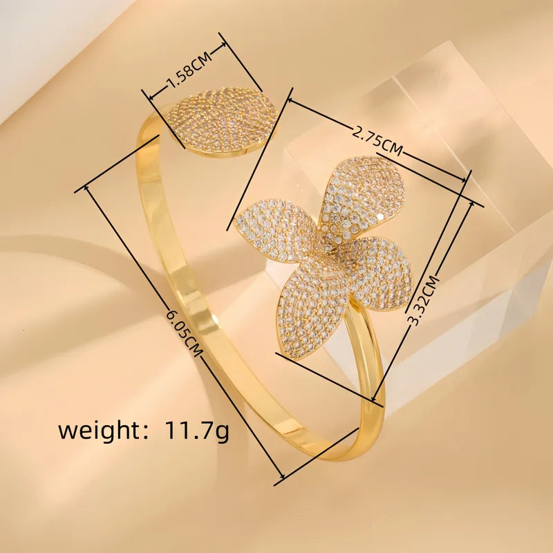 Copper 18K Gold Plated Inlay Flower Zircon Bangle