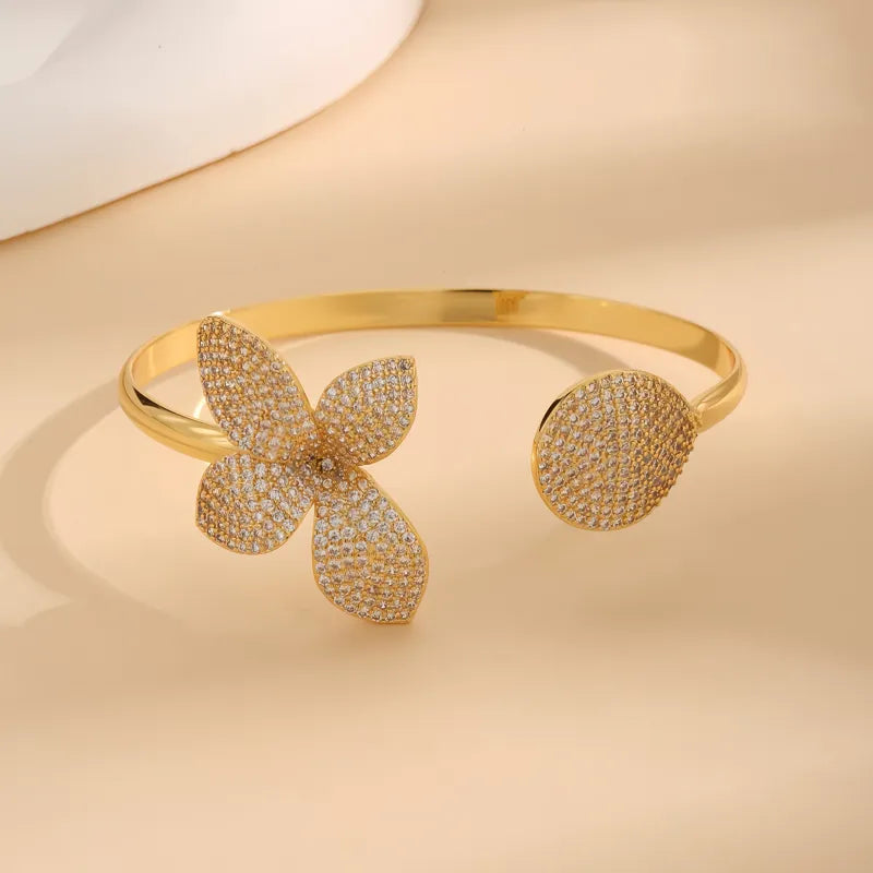 Copper 18K Gold Plated Inlay Flower Zircon Bangle