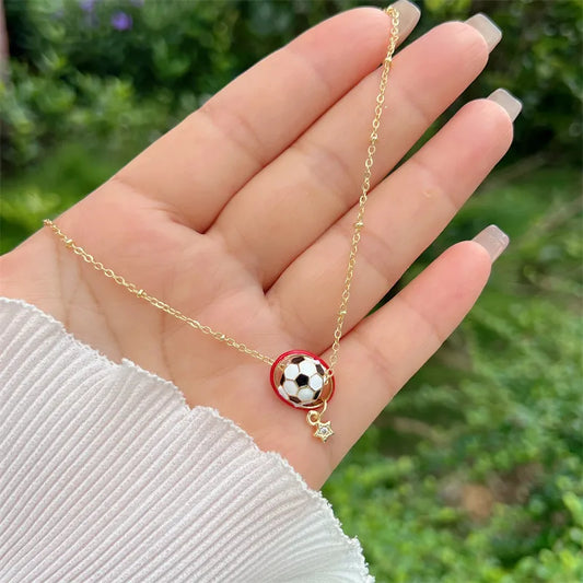 Copper 18K Gold Plated Inlay Football Zircon Pendant Necklace