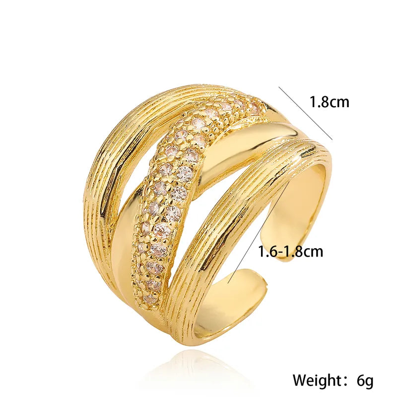 Copper 18K Gold Plated Inlay Geometric Zircon Open Rings