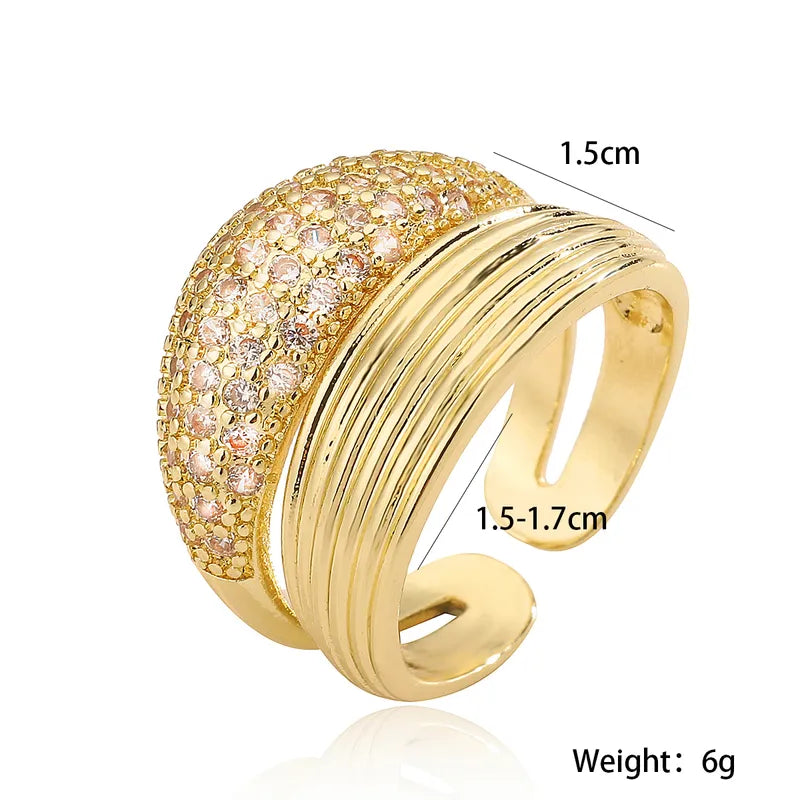 Copper 18K Gold Plated Inlay Geometric Zircon Open Rings