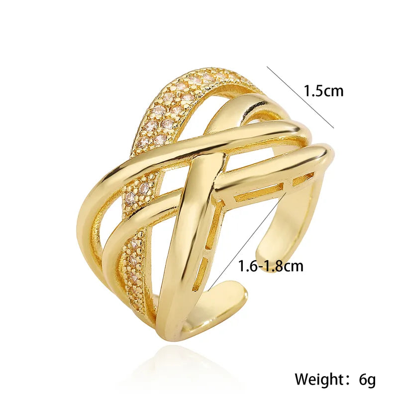 Copper 18K Gold Plated Inlay Geometric Zircon Open Rings