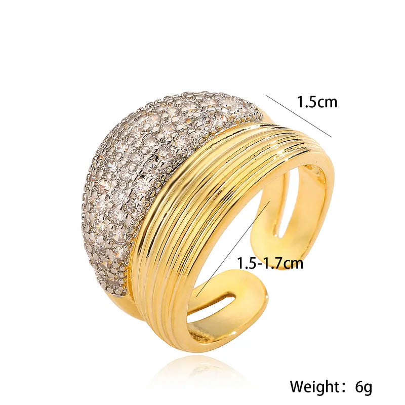 Copper 18K Gold Plated Hollow Out Inlay Geometric Zircon Open Rings