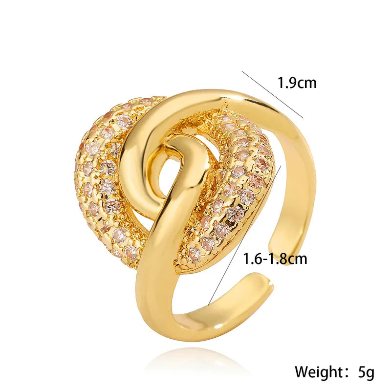 Copper 18K Gold Plated Hollow Out Inlay Geometric Zircon Open Rings