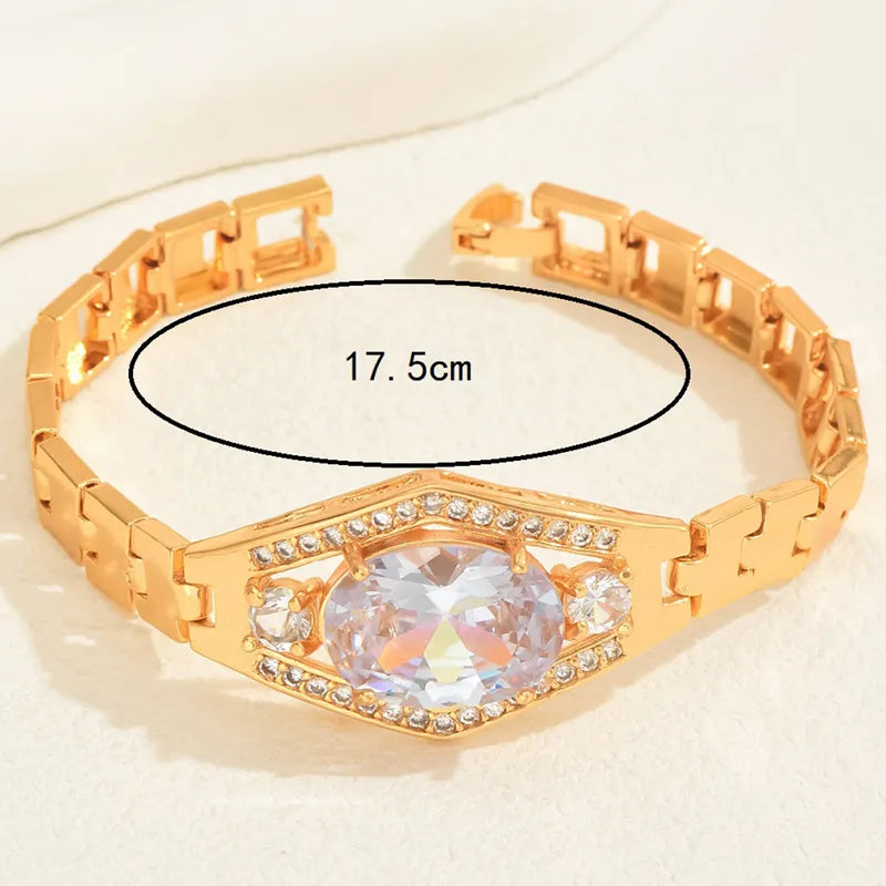 Copper 18K Gold Plated Inlay Oval Zircon Bracelets