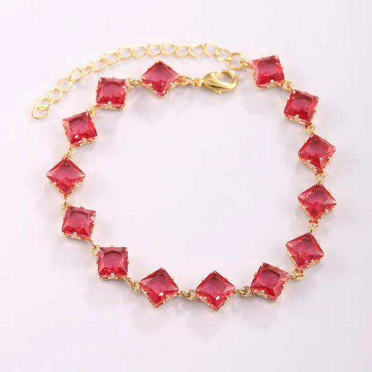 Copper 18K Gold Plated Inlay Square Artificial Gemstones Bracelets