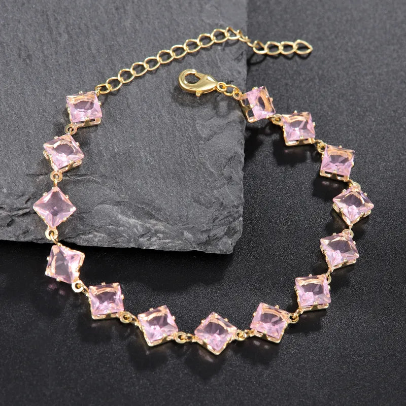 Copper 18K Gold Plated Inlay Square Artificial Gemstones Bracelets