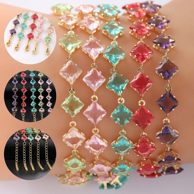 Copper 18K Gold Plated Inlay Square Artificial Gemstones Bracelets