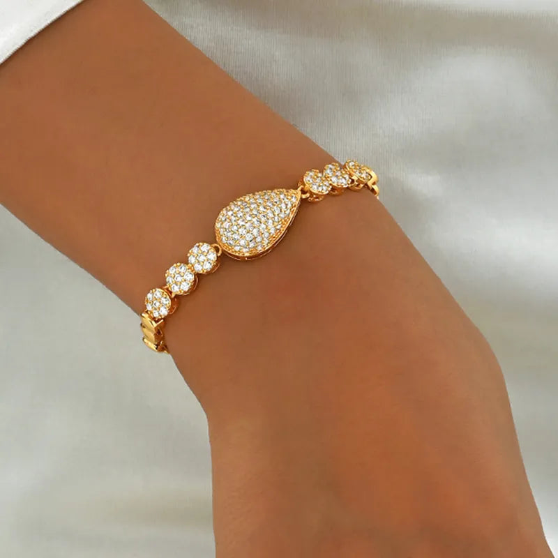 Copper 18K Gold Plated Inlay Water Droplets Zircon Bracelets