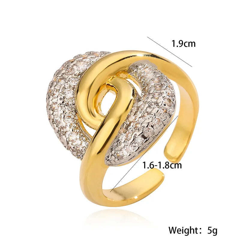 Copper 18K Gold Plated Hollow Out Inlay Geometric Zircon Open Rings