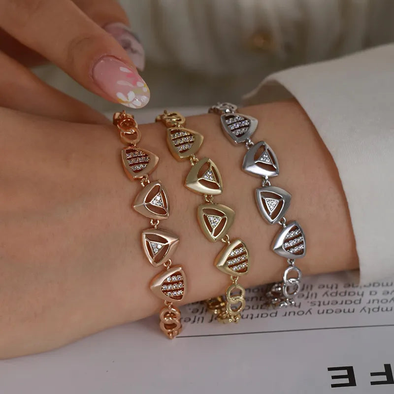 Copper 18K Gold Plated Platinum Plated Inlay Triangle Solid Color Artificial Gemstones Bracelets