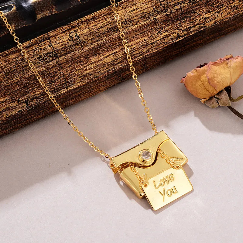 Copper 18K Gold Plated Silver Plated Casual Elegant Envelope Letter Inlay Zircon Pendant Necklace