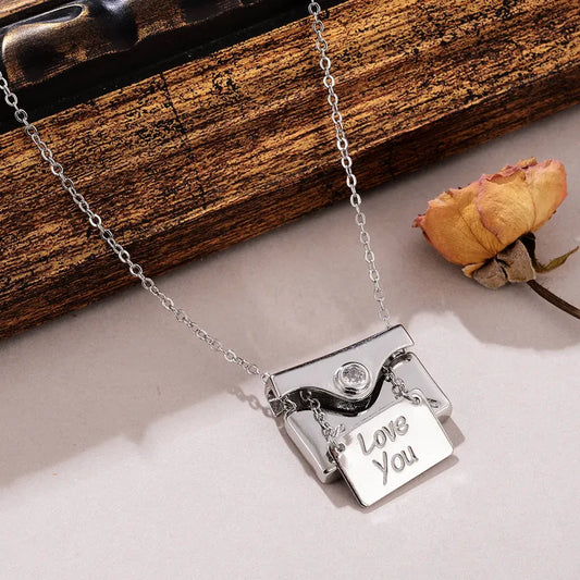 Silver Plated Casual Elegant Envelope Letter Inlay Zircon Pendant Necklace