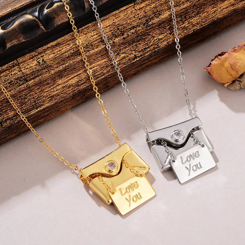 Copper 18K Gold Plated Silver Plated Casual Elegant Envelope Letter Inlay Zircon Pendant Necklace