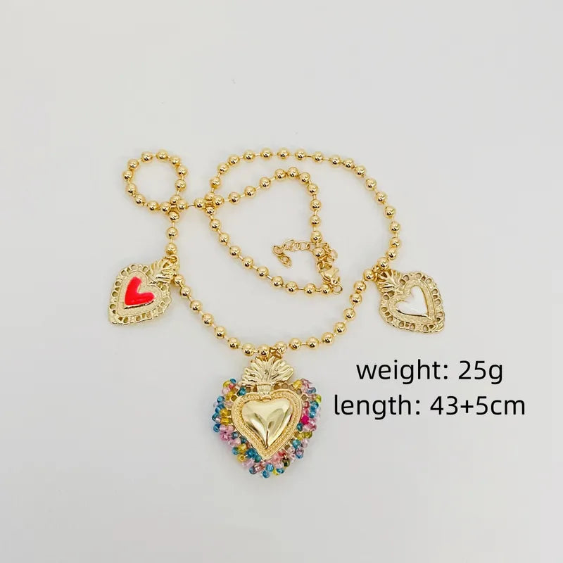 Copper 18K Gold Plated Silver Plated Enamel Plating Inlay Bear Heart Shape Zircon Pendant Necklace Necklace